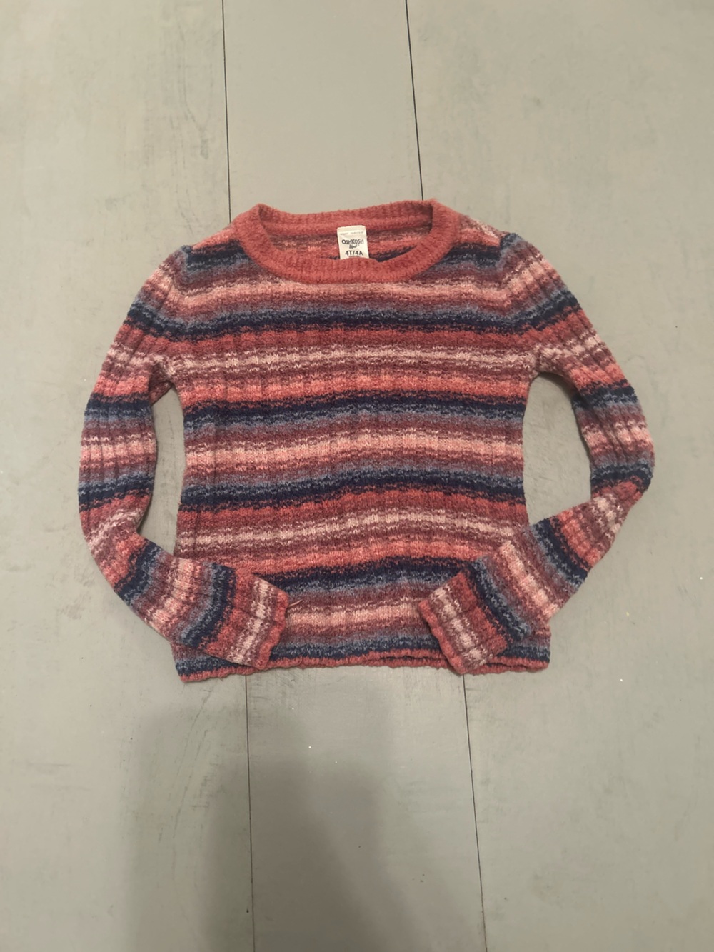 OshKosh B'gosh Fuzzy Striped Crewneck Sweater in Rust, Pink and Navy